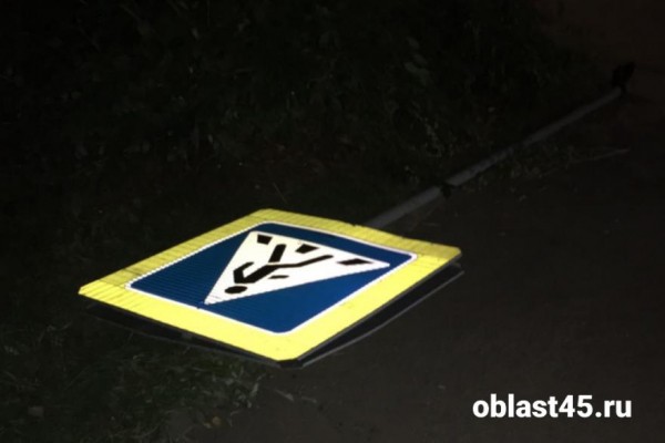 Упавший дорожный знак возле школы в Кургане поставят на место в течение суток