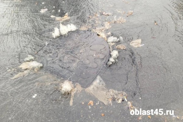 На улицы Заозёрного в Кургане вышла вода из-за застрявших в канализации тряпок 