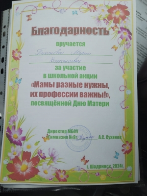 В канун предстоящего праздника следователь следственного отдела встретилась с учениками школы - гимназии №9 города Шадринска 