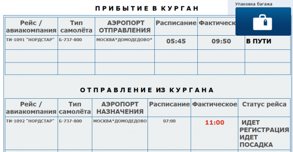 Самолёты из Москвы в Курган и обратно задержали на несколько часов 