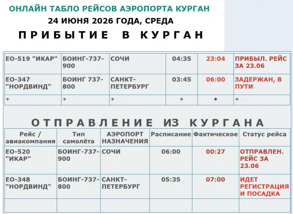 Рейс из Сочи прибыл в Курган с опозданием на день, из Санкт-Петербурга задерживается на пару часов